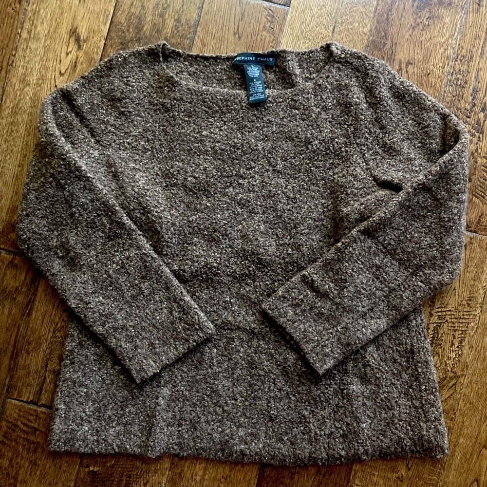 Teddy Wool Blend marled brown long sleeve boat neck sweater